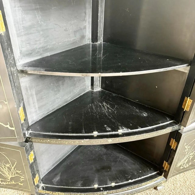 Chinese Black Lacquered and Hand Painted Demi Lune Cabinet For Sale In Miami - Image 6 of 10
