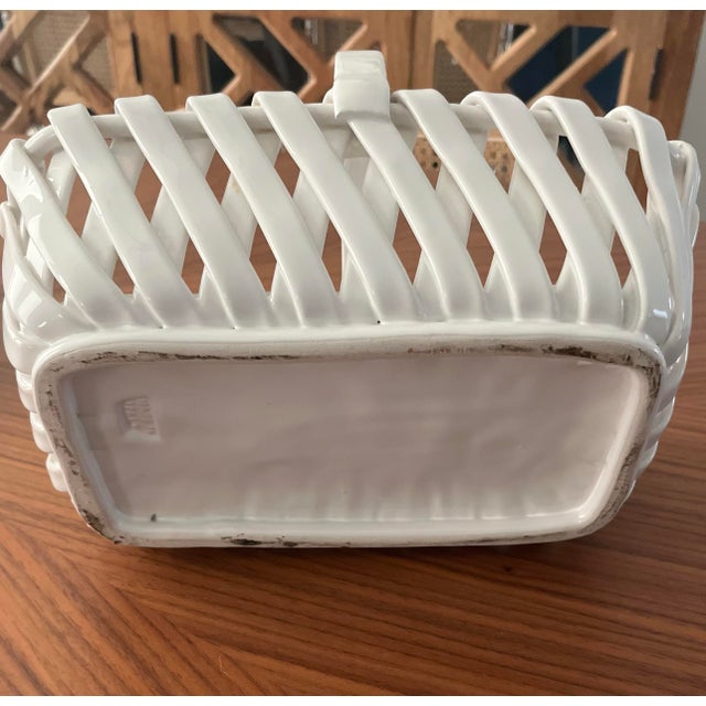 Mid-Century Vintage Italian Woven Ceramic Handled Basket For Sale - Image 9 of 9