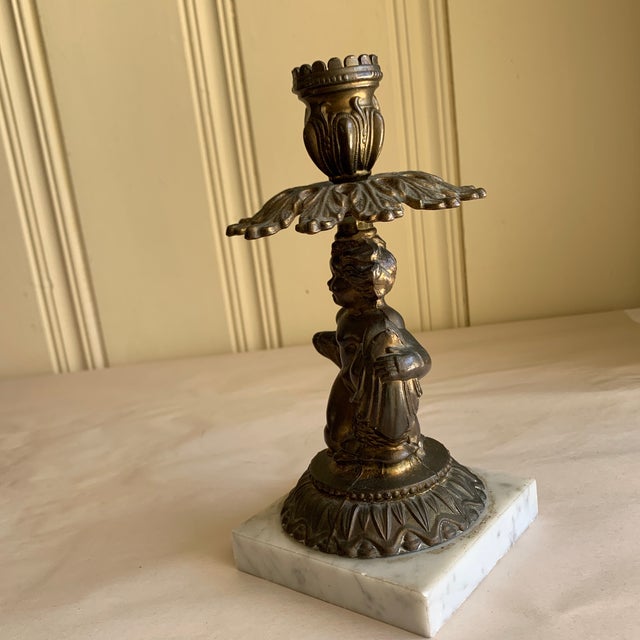 Vintage Marble Brass Cherub Angel Candleholder Chairish
