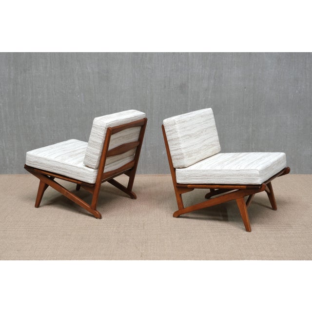 1950s Danish Modern Chairs in Oak and Métaphores Striped Jacquard, 1950s, Set of 2 For Sale - Image 5 of 16