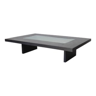1970s Large French Black Slate and Glass Coffee Table For Sale