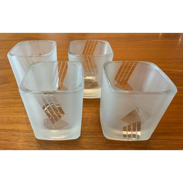 Glass Late 20th Century Set of 6 Vintage Frosted Geometric Lowball Glasses by Robert McCandless For Sale - Image 7 of 12
