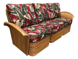 Art Deco Style "Hawaii" Rattan Fan Arm Three-Seat Sectional Sofa