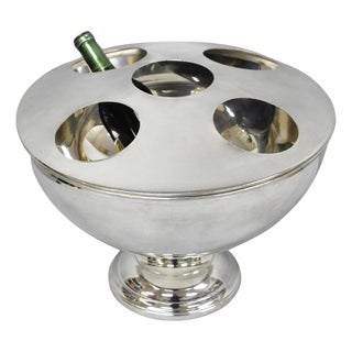 Vintage Modern Pedestal Base Silver Plated 5 Bottle Champagne Chiller Ice Bucket For Sale