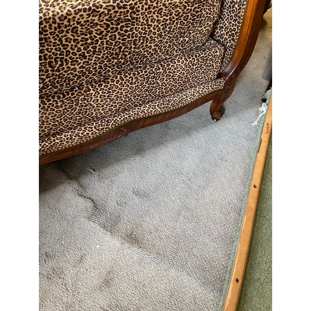 Antique French Hand Carved Walnut Daybed With Leopard Suede Upholstery For Sale - Image 10 of 12