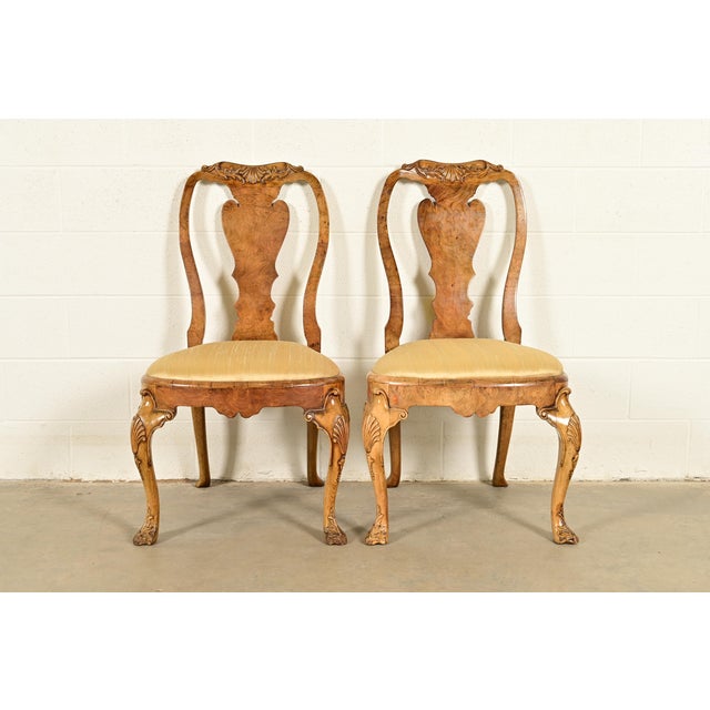 18th Century Antique Thomas Chippendale Period Carved Burl Wood Side Chairs or Dining Chairs, Pair For Sale - Image 13 of 13