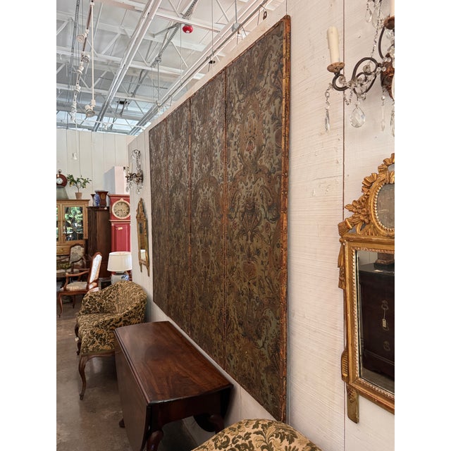 19th Century Embossed Leather Four-Panel Screen For Sale - Image 10 of 10