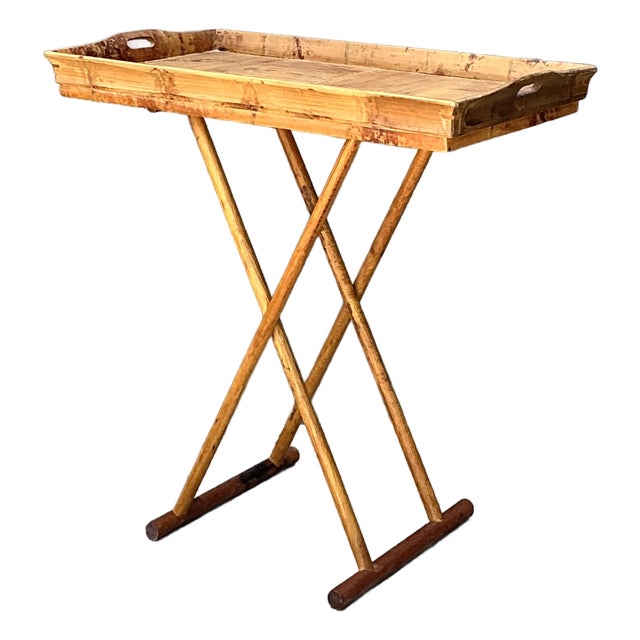 Vintage Split Bamboo Tray Table For Sale