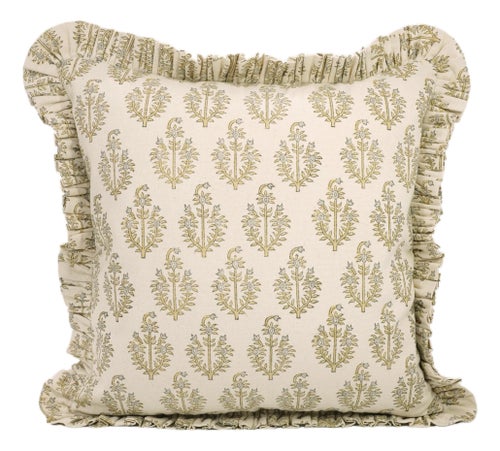 Fabdivine Handmade Block Printed Frill Cushion Cover 14x20 Inch