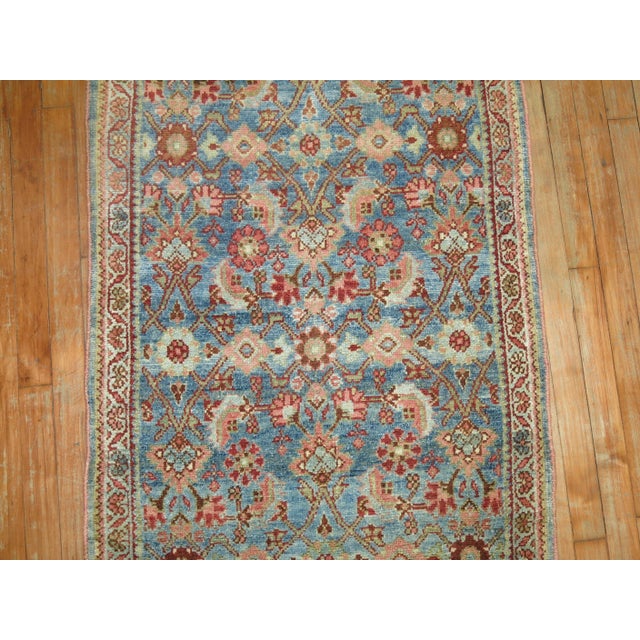 Textile Zabihi Collection Extra Long Persian Malayer Runner in Light Blue and Pink For Sale - Image 7 of 9