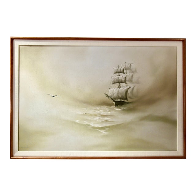 Gregory Hill Ship In The Fog C. 1990 Painting For Sale