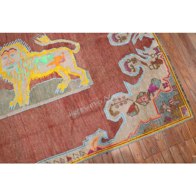 Mid 20th Century Colorful Lion Pictorial Turkish Accent Rug - 4' x 7'7" For Sale - Image 18 of 18