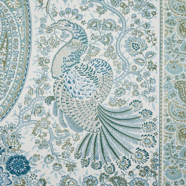 Schumacher SAMPLE - Schumacher Colmery Paisley Panel Fabric In Peacock For Sale - Image 4 of 6