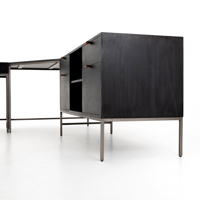 Four Hands Trey Desk System With Filing Credenza, Black Wash Poplar For Sale - Image 4 of 11