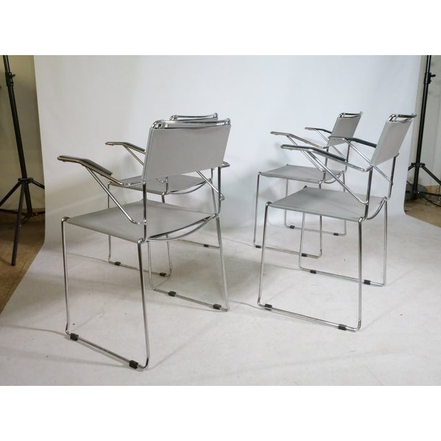 Mid-Century Stackable Chrome and Leather Chairs, Italy, 1970s, Set of 4 For Sale - Image 11 of 15