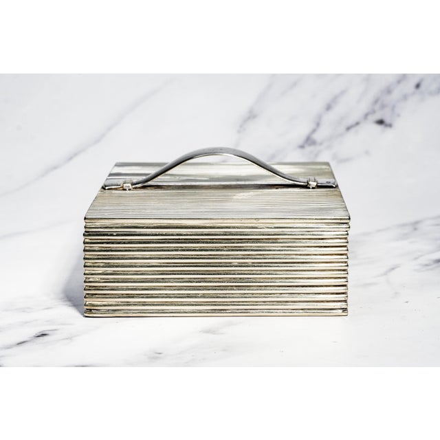 Handsome English Antique Ribbed Silverplate Tobacco Cigar Cigarette Box Home Decor For Sale - Image 11 of 15