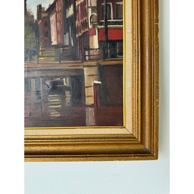 1960's Vintage Amsterdam Cityscape Oil Painting, Signed For Sale - Image 9 of 12