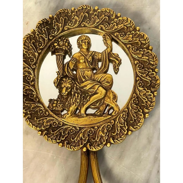 1950s French Bronze & Mirror Medallion 'America & Europe' Wall Sconces - A Pair For Sale - Image 10 of 11