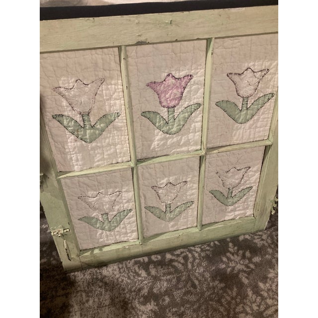 Shabby Chic American Quilt in Adorable Quilt Craft and Window frame.1920-30 Quilt Put Into Older Window Frame for a Fun Room Decor. Shabby Chic Look. For Sale - Image 3 of 9
