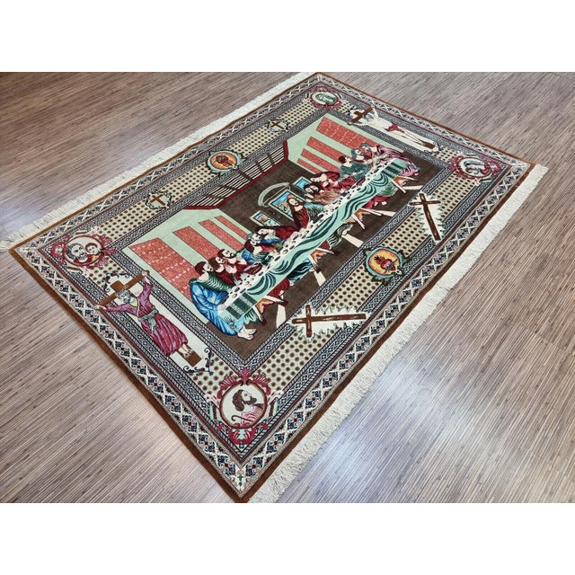Add a touch of timeless elegance to your home with this Handmade Vintage Persian Style Qum Silk Rug. This exquisite piece...