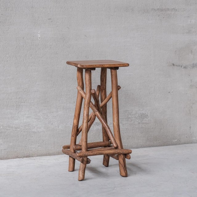Wood Mid-Century Wooden Sculpture Pedestal Bar Stool in the style of Adirondack For Sale - Image 7 of 7