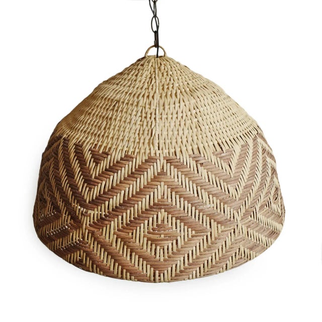 Beautiful hand crafted rattan natural and tea stained diamond weave pattern pendant light. Classic dome shape perfect for...
