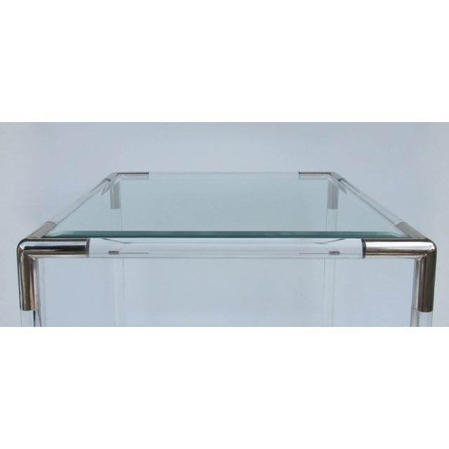 Transparent C.1970's Mid-Century Modern Charles Hollis Jones Style Tubular Lucite and Polished Nickel Side/End Table For Sale - Image 8 of 12
