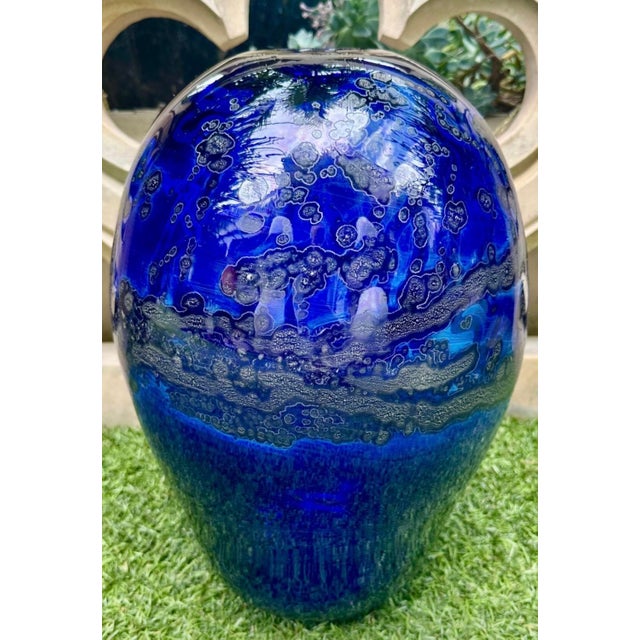 Blue Rare Large Kent F. Ipsen Cobalt Blue Studio Glass Vase, Signed & Dated 1977 – Richmond Va • 15¼" For Sale - Image 8 of 18