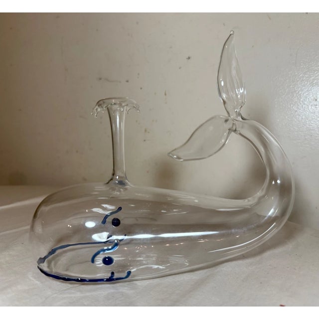 Italian Vintage Murano Hand Blown Glass Whale Fish Liquor Wine Decanter Bottle Sculpture For Sale - Image 3 of 11