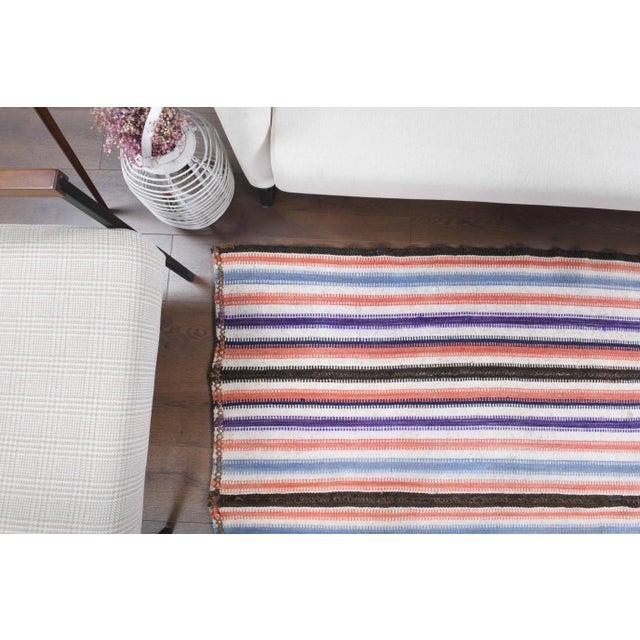 Vintage Turkish Oushak Handmade Wool Cotton Pink Kilim Area Rug For Sale - Image 9 of 11