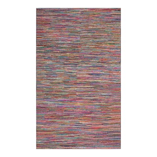 1920s Multicolor Stripe Geometric Antique American Hooked Rug 6' 6" X 11' 2" Hand Knotted Wool Carpet For Sale