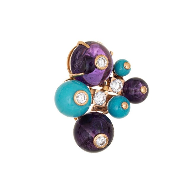 Cartier Delices De Goa Turquoise Amethyst Diamond Pendant Necklace 18k Y Gold For Sale - Image 10 of 18