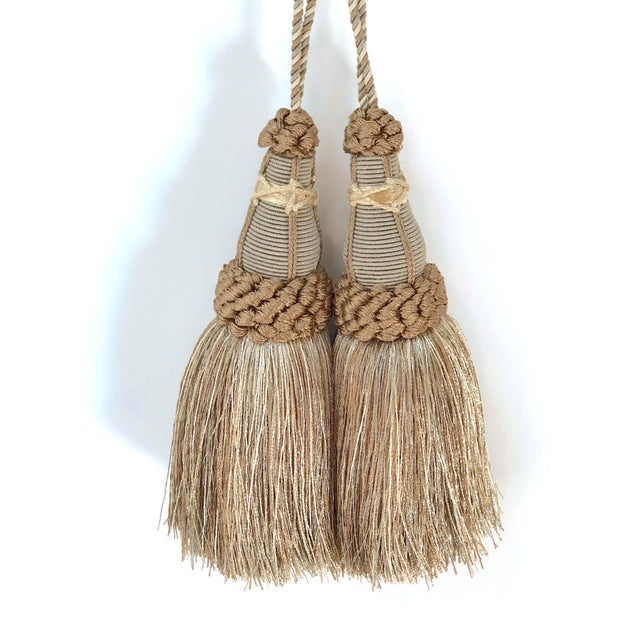 Sage Green Key Tassels With Looped Ruche - a Pair For Sale In New York - Image 6 of 12