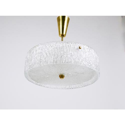 1950s Round Textured Glass Ring & Brass Pendant Lamp attributed to J. T. Kalmar for Kalmar, 1950s For Sale - Image 5 of 15