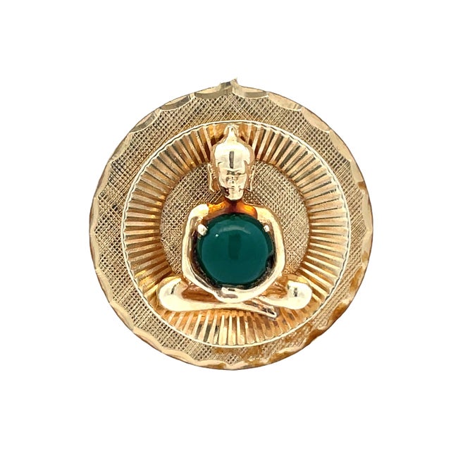Estate 14k Yellow Gold Buddha Jade Pendant For Sale In New York - Image 6 of 6