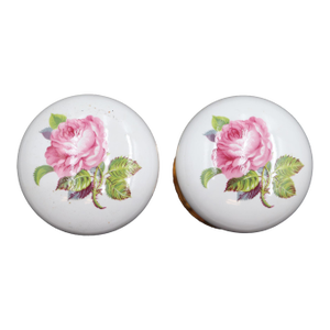 Vintage Pink Floral Ceramic Dummy Door Knob Set
