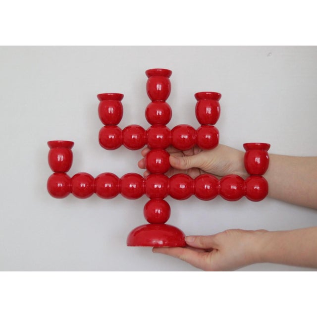 Mid-Century Swedish 5-Arm Bobbin Candelabra, 1970s For Sale - Image 9 of 13