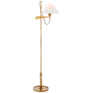 J. Randall Powers by Visual Comfort Signature Hargett Bridge Arm Floor Lamp in Hand-Rubbed Antique Brass with Linen Shade For Sale
