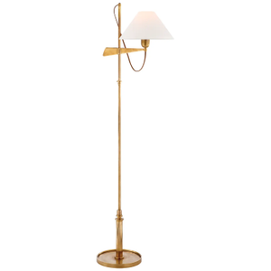 J. Randall Powers by Visual Comfort Signature Hargett Bridge Arm Floor Lamp in Hand-Rubbed Antique Brass with Linen Shade