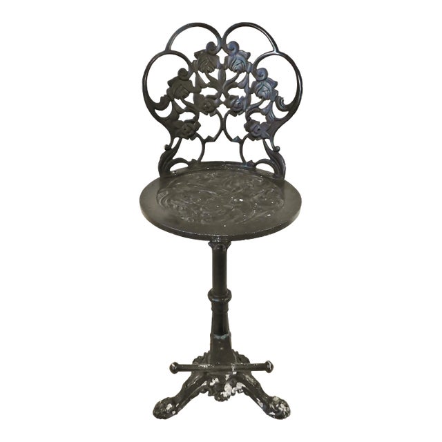 Vintage Mid Century Ornate Black Aluminum Roses Paw Foot Swivel Bar Stool For Sale