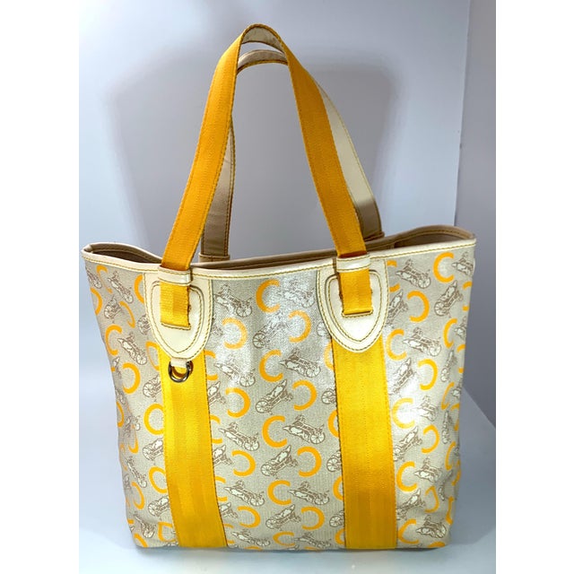 Pre-Loved Celine Yellow Beige Canvas Coated PVC Plastic Macadam Tote Bag For Sale - Image 17 of 18
