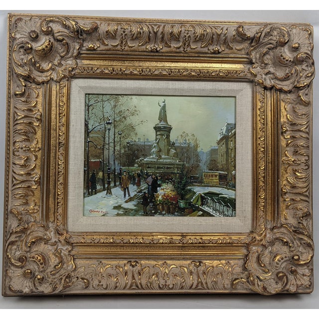 Framed European Winter Street Scene Original Oil Painting Signed Gerald Kott, Mid-20th Century For Sale - Image 11 of 18
