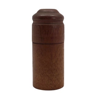 Turned Cylindrical Wooden Box With Dark Finish and Rounded Lid For Sale