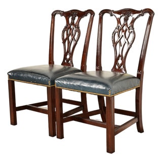 Councill Craftsmen Georgian Carved Mahogany Side Chairs or Dining Chairs, Pair For Sale