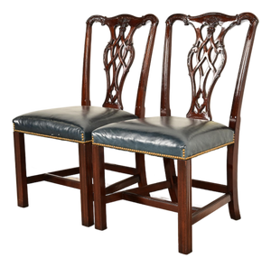 Councill Craftsmen Georgian Carved Mahogany Side Chairs or Dining Chairs, Pair