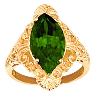 6 Ct Natural Marquise Cut Green Tourmaline Ring in 14 Karat Yellow Gold For Sale