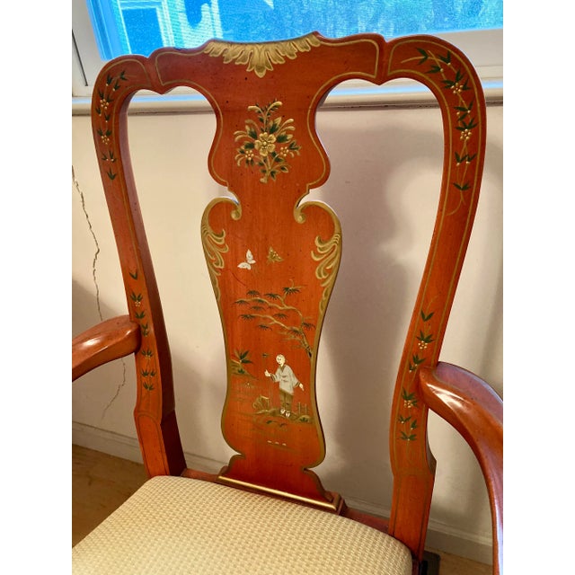 Oxblood Red Vintage Baker Queen Anne Scarlet Japanned Desk/ Bureau Plat Conforming Chair For Sale - Image 8 of 12