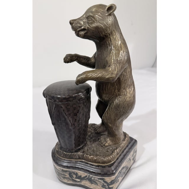 Metal Vintage Castilian Bronze Animal Band Sculptures - Playing Guitar and Drum (Model 3036-34a) - A Matched Pair For Sale - Image 7 of 16