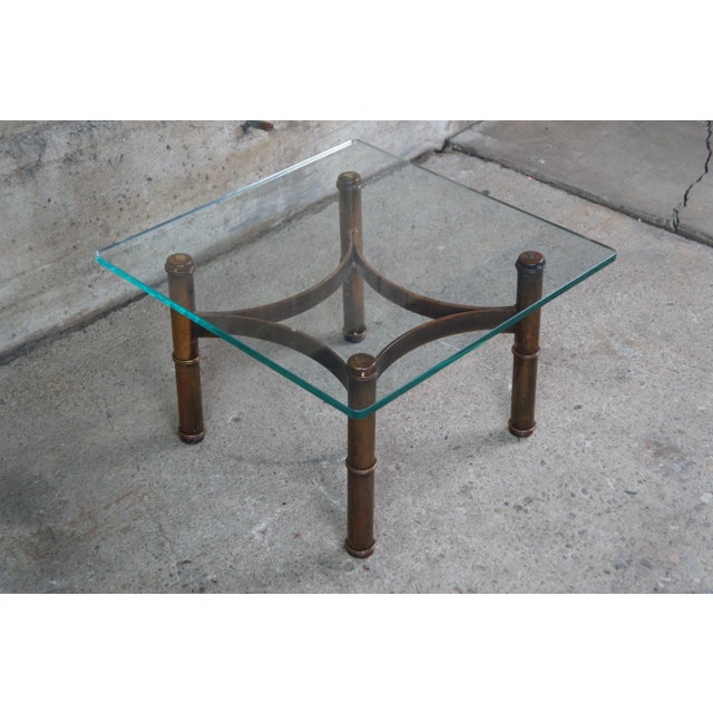 Brown Vintage Campaign Style Square Heavy Glass & Iron Coffee Cocktail End Table For Sale - Image 8 of 9