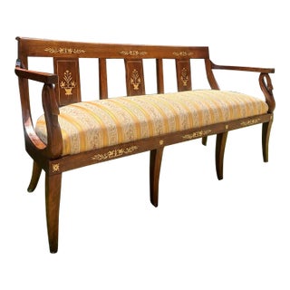 French Empire Mahogany Settee With Swan Arms & Bronze Inlays, France, C. 1810–1820 For Sale